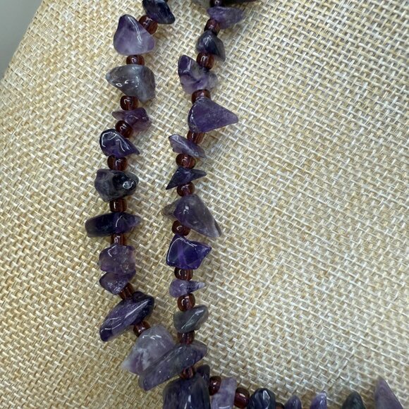 Loft Multistrand Purple Amethyst Chip & Pink Bead Necklace With Silver Accents 1 - Picture 6 of 9